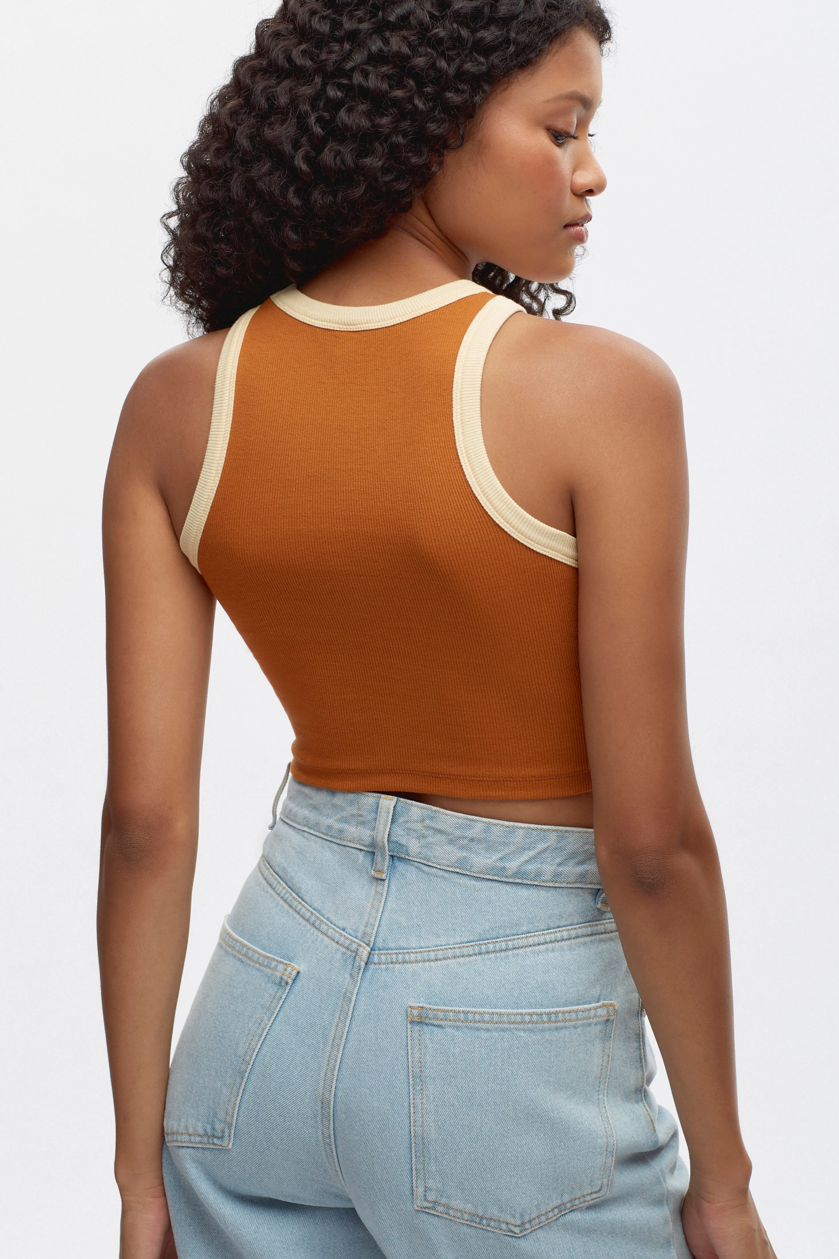 Women's Crop Racer Tank in Caramel/Butter Rib