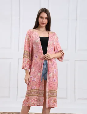 WOMEN'S PINK KIMONO WITH FLORAL PRINT