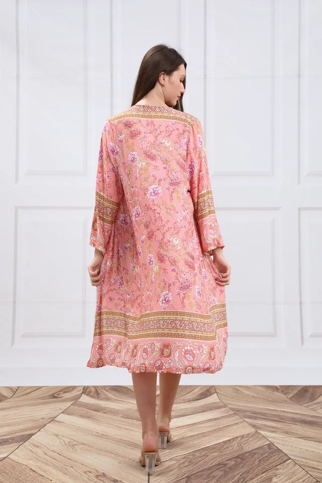 WOMEN'S PINK KIMONO WITH FLORAL PRINT