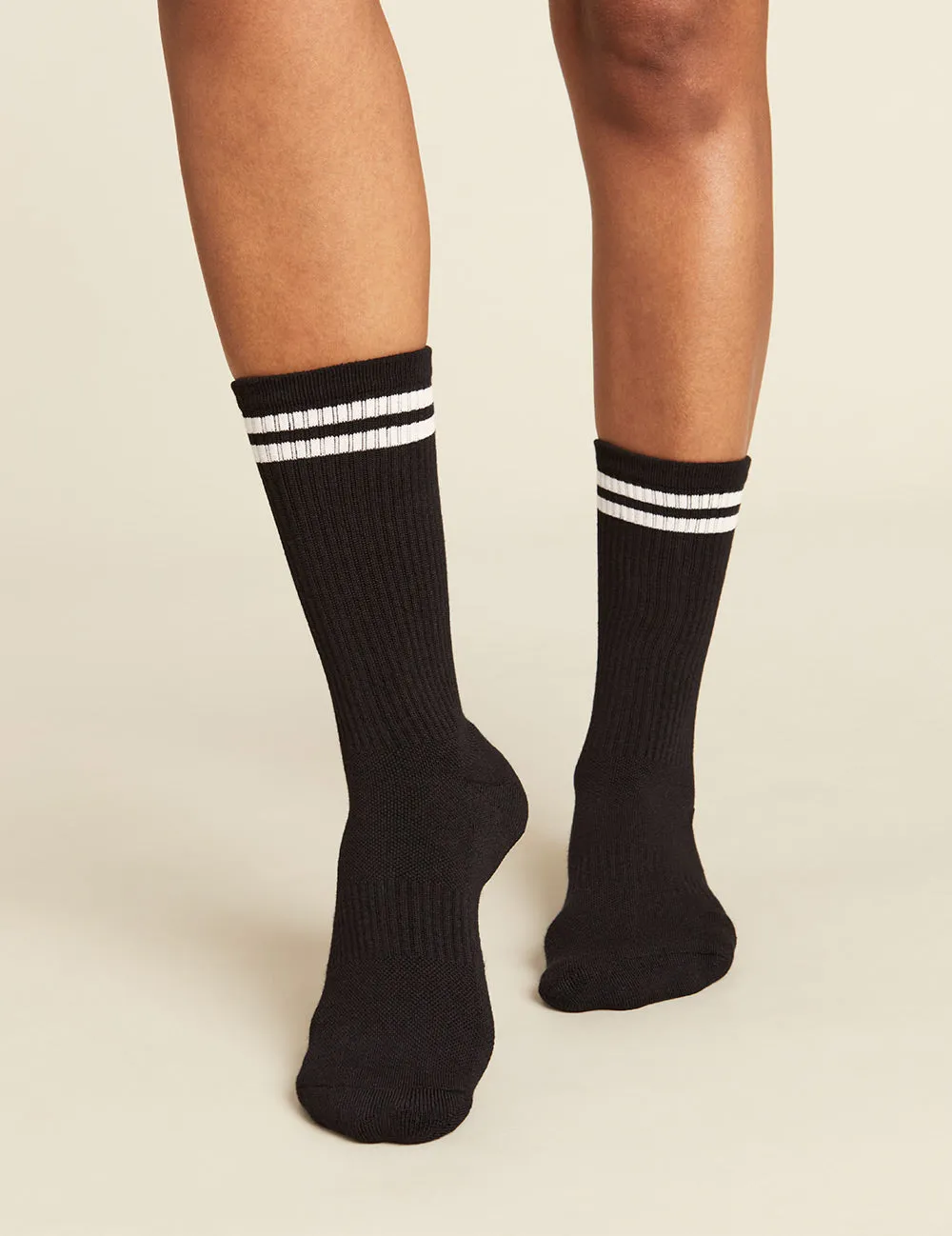 Women's Striped Cushioned Crew Socks - Black/White