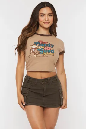 Your Candy- Bobby Jack Crop Glitter Ringer Top - Khaki